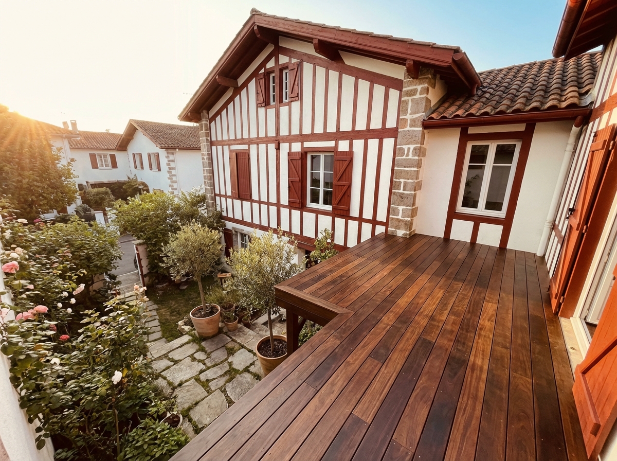 Terrasse Accoya integree a une maison labourdine — Quartier Marracq, Bayonne